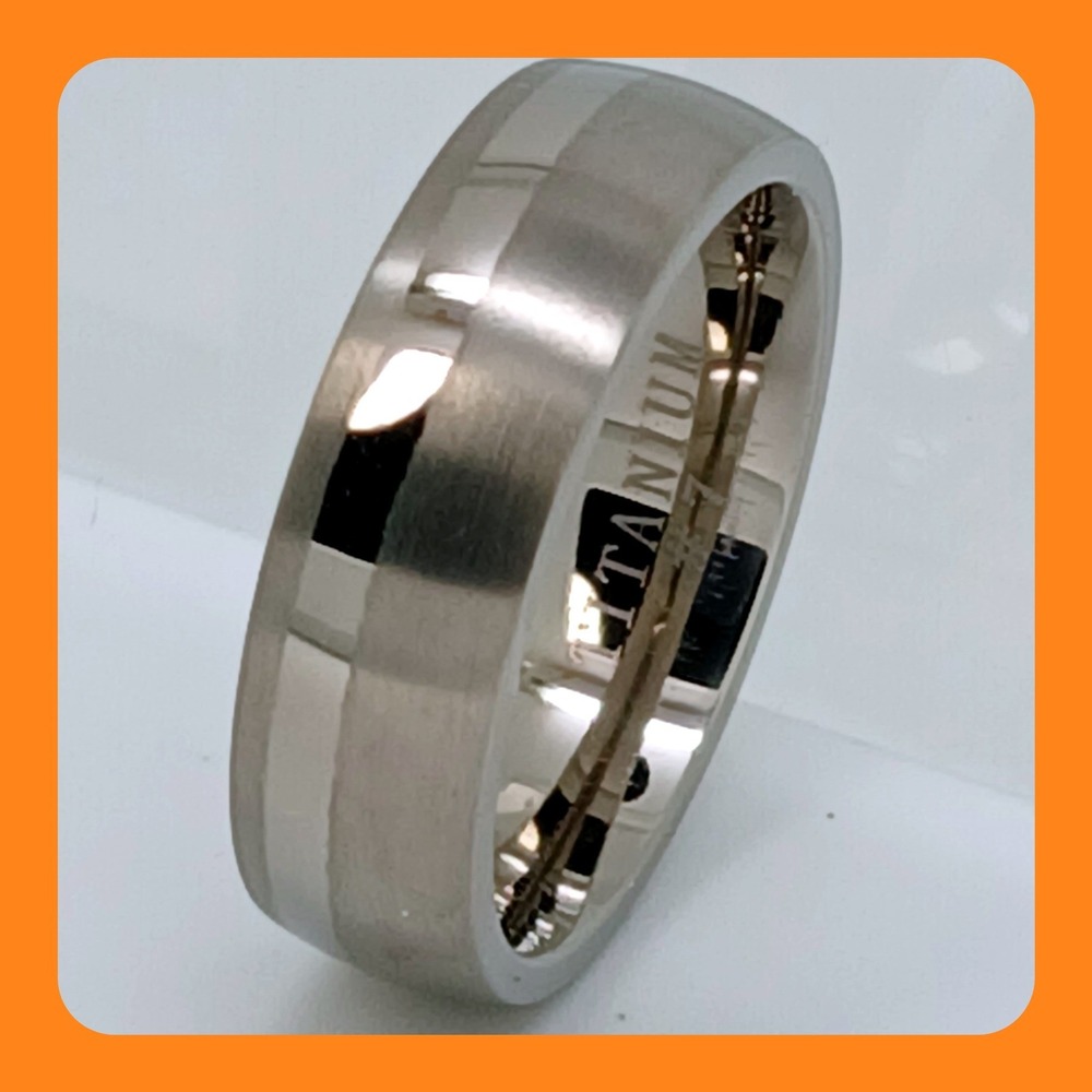 Vintage Titanium 6mm Band Ring Brushed Polished Silver Tone Size 7 Y2K 90s NOS